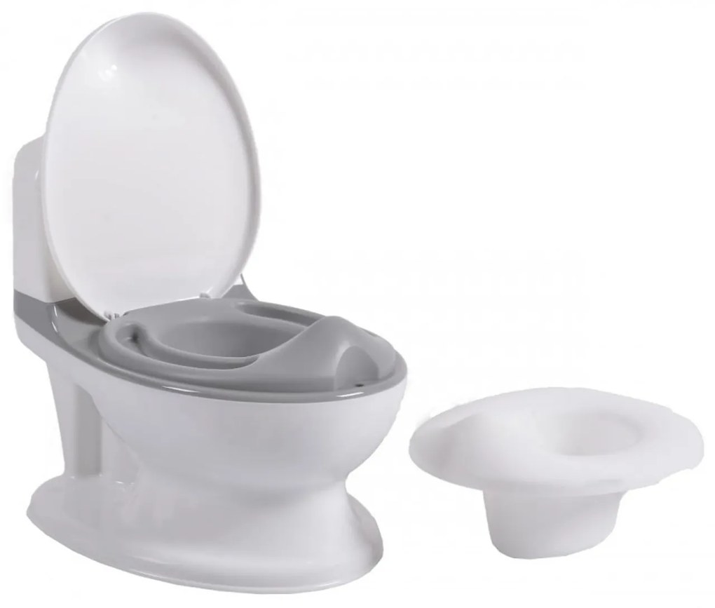 Olita premium pentru copii NOVOKIDS™ Atlantic seat, Cu sunete, Vas detasabil, Plastic non toxic, Suport hartie igienica, Gri cu Alb