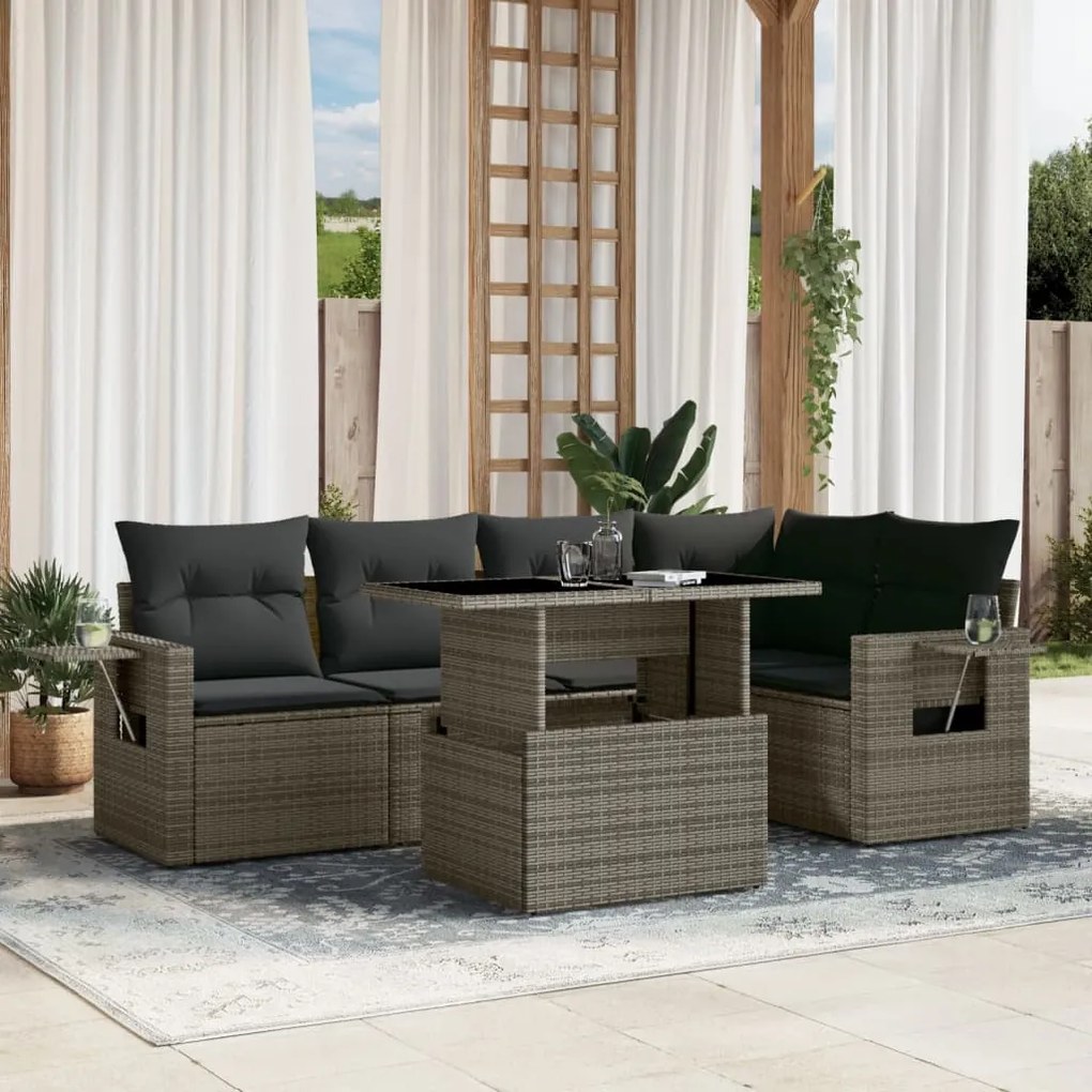 3267890 vidaXL Set mobilier grădină cu perne, 6 piese, gri, poliratan