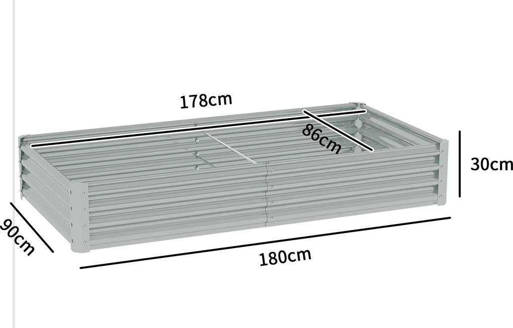 Outsunny Jardinieră de Exterior din Oțel cu Fund Deschis și Margini Întărite, 180x90x30 cm, Gri Argintiu | Aosom Romania