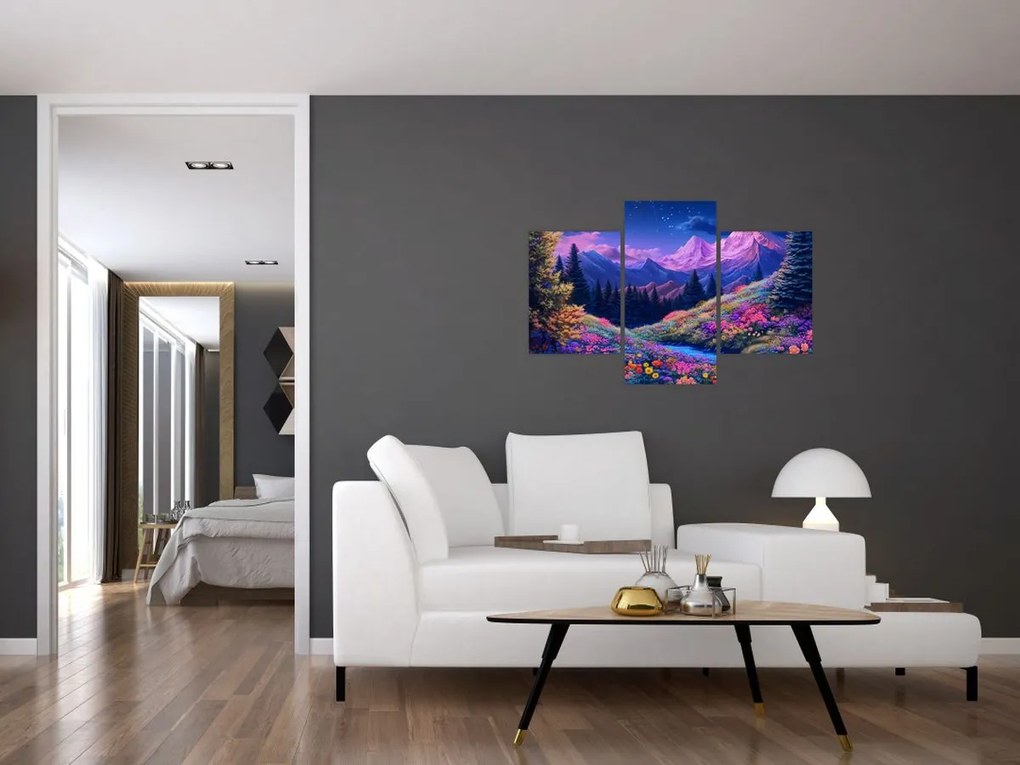 Tablou - Peisaj violet la lună plină (90x60 cm)