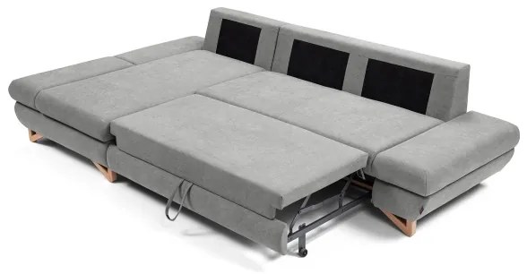 Colțar extensibil AVESTA, tapițat, cu spațiu de depozitare, formă L, stânga, gri