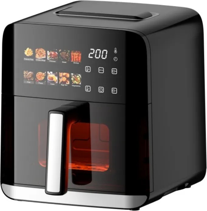 Friteuză cu aer cald Oliver Voltz OV51980CE, 1800 W, 4 l, 80-200 °C, 10 programe, cronometru, fereastră de vizualizare, LED, negru