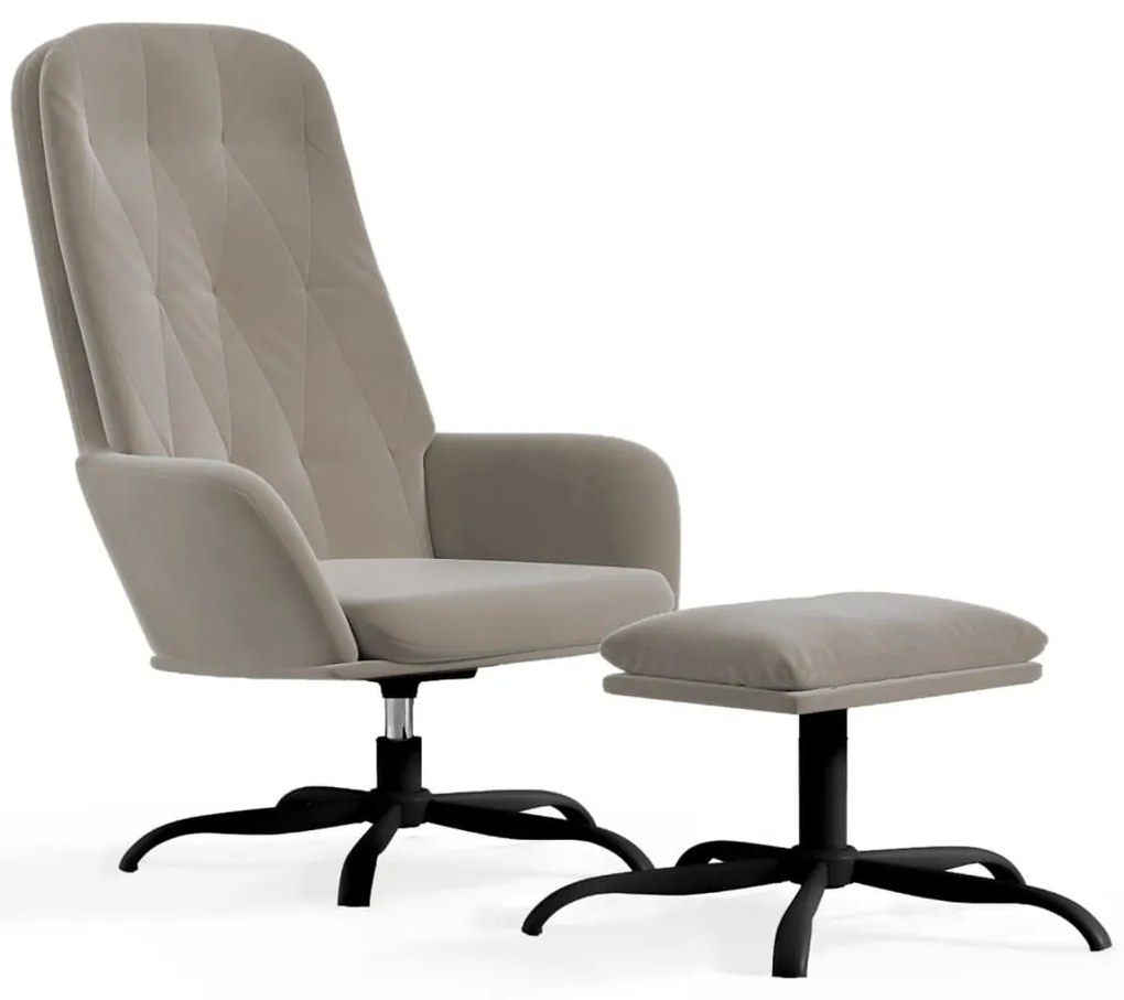 3097630 vidaXL Scaun de relaxare cu taburet, gri deschis, catifea