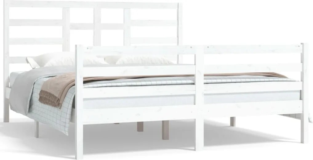 vidaXL Cadru de pat, alb, 160x200 cm, lemn masiv