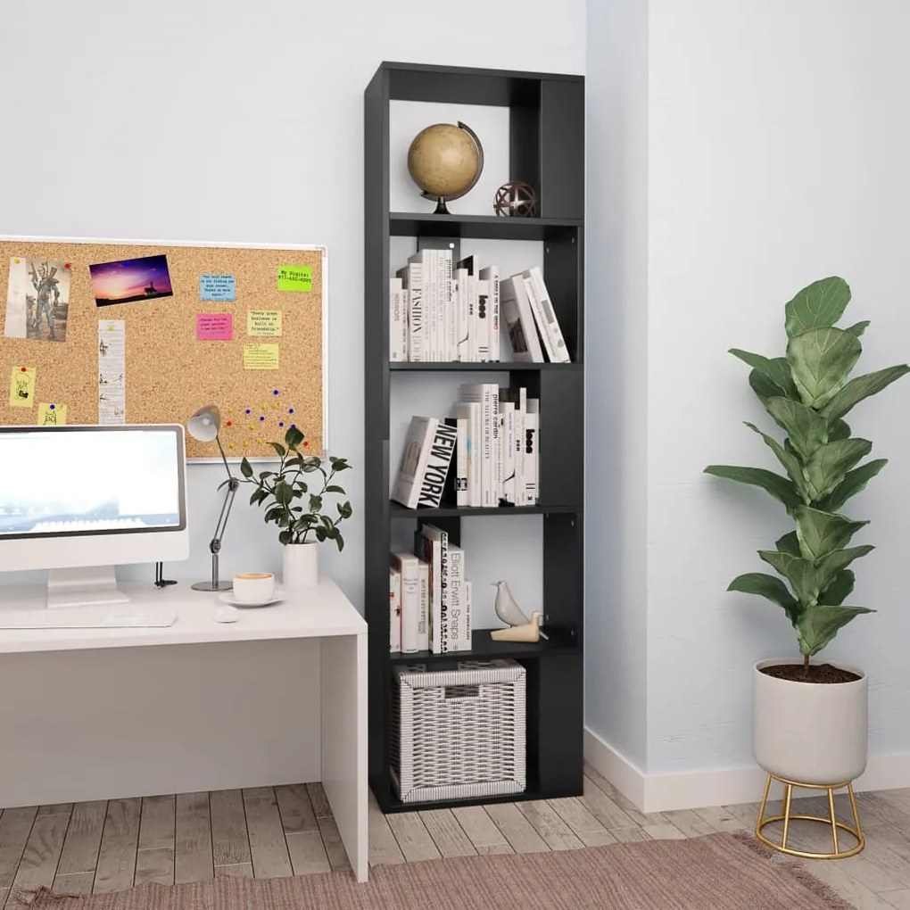 800109 vidaXL Bibliotecă/Separator cameră, negru, 45x24x159 cm, PAL