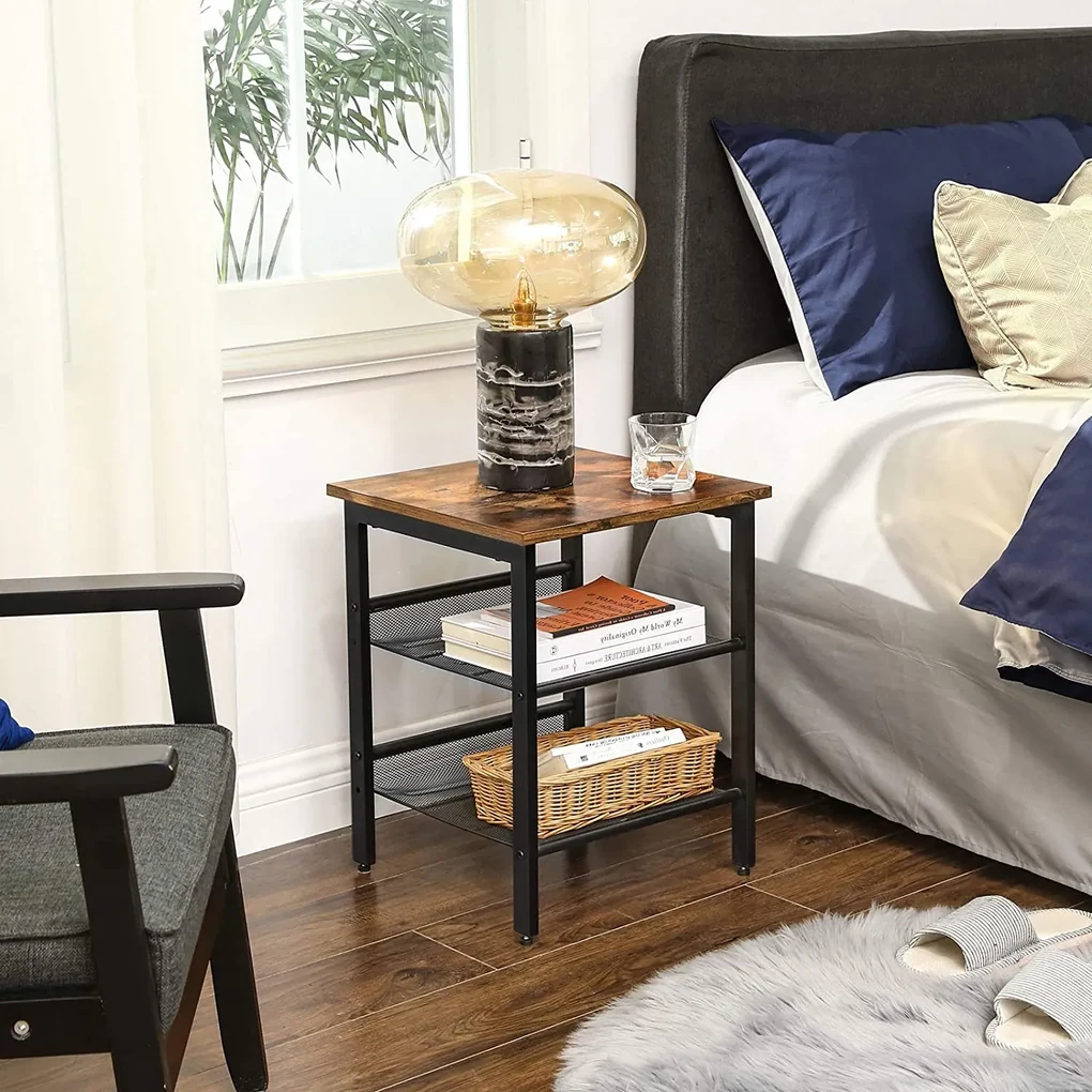Masuta cu 2 rafturi Design industrial Maro+Negru