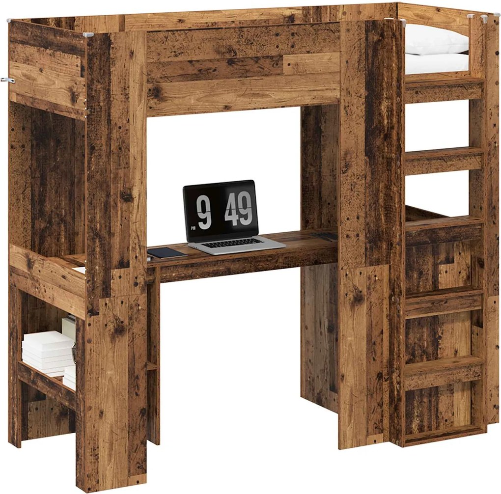 vidaXL Cadru de pat supraetajat cu birou Lemn vechi 75 x 190 cm