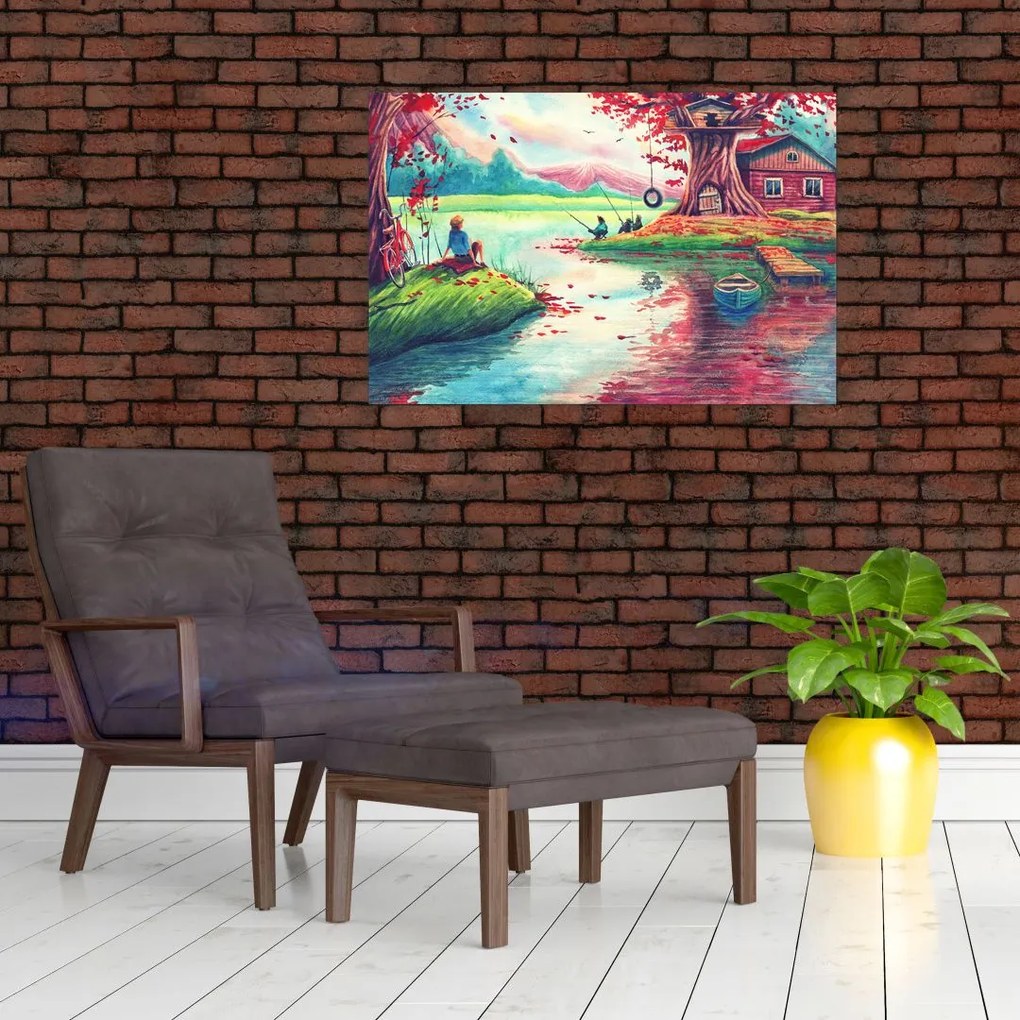 Tablou - Acuarelă, Golf într-un sat de munte (90x60 cm)