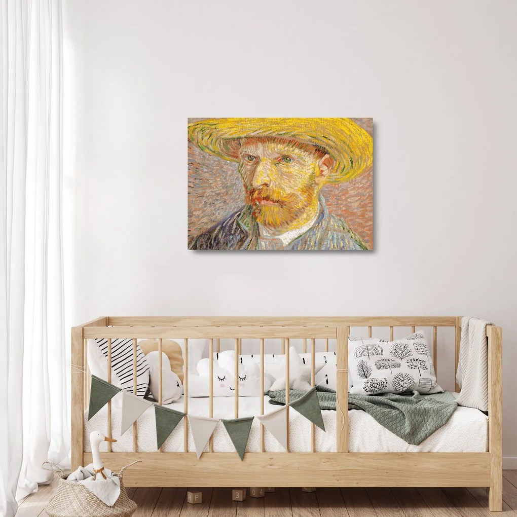 Tablou pe sticlă - Vincent van Gogh, Self-Portrait with a Straw Hat (The Potato Peeler), reproducere (70x50 cm)