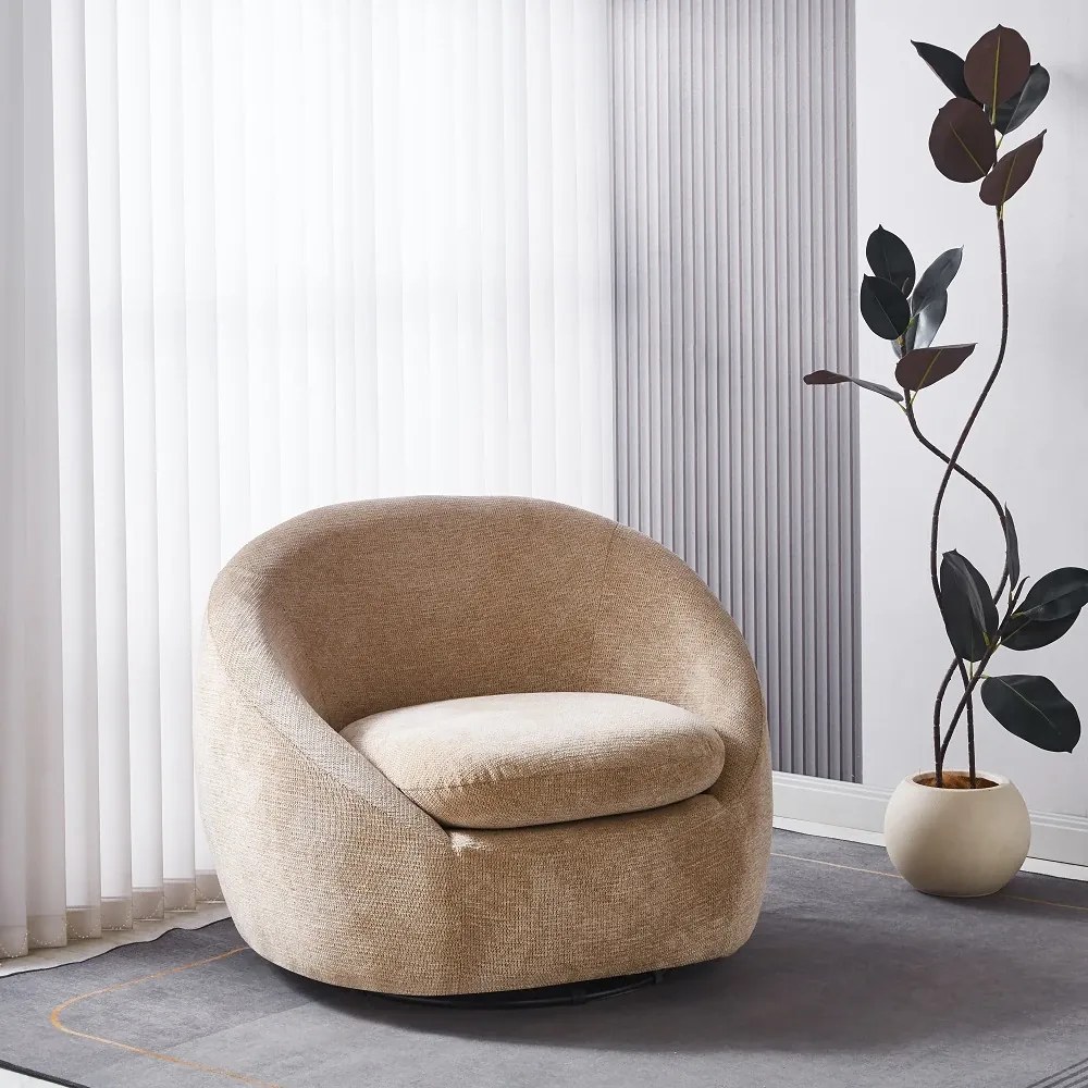 Fotoliu Rotativ – Fotoliu Modern și Confortabil pentru Living, Material Textil, stofă Aragon, Bej