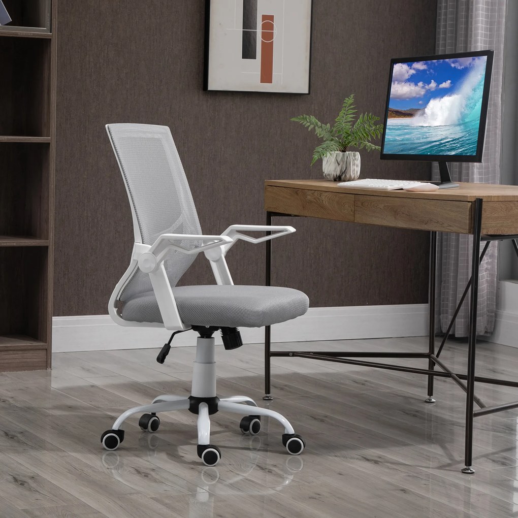 Vinsetto Scaun de Birou Ergonomic cu Suport Lombar din Țesătură, Gri | Aosom Romania