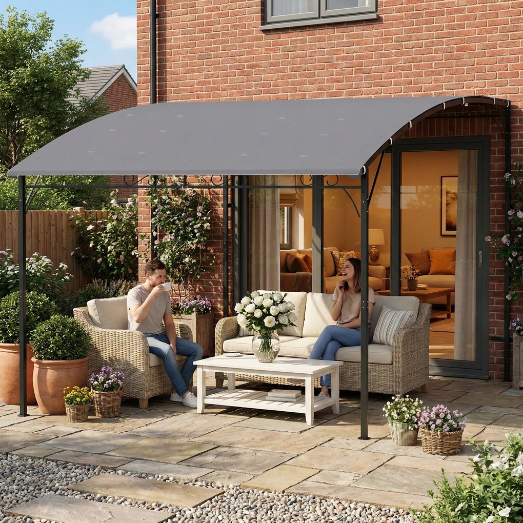 Outsunny Pergolă Gazebo 3.8x2.8m cu 16 Găuri de Drenaj, Pergolă din Metal și Poliester 180g/m² cu Șuruburi, pentru Exterior, Grădină, Terasă și Patio, UV 30+, Gri | Aosom Romania
