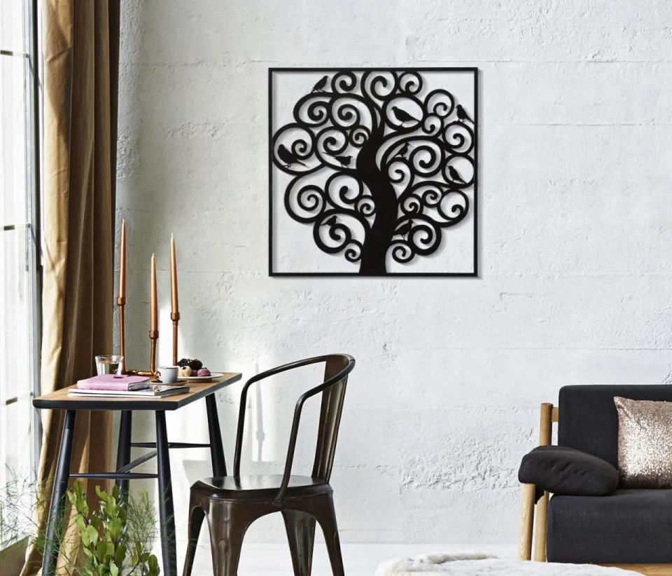Decoratiune de perete neagra din metal, 70x1x70 cm, Tree Mauro Ferretti