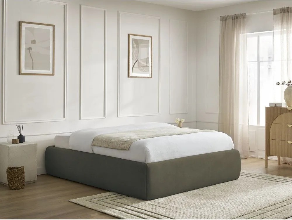 Pat matrimonial verde închis tapițat cu spațiu de depozitare/fără tăblie cu somieră 180x200 cm Inera – Bobochic Paris