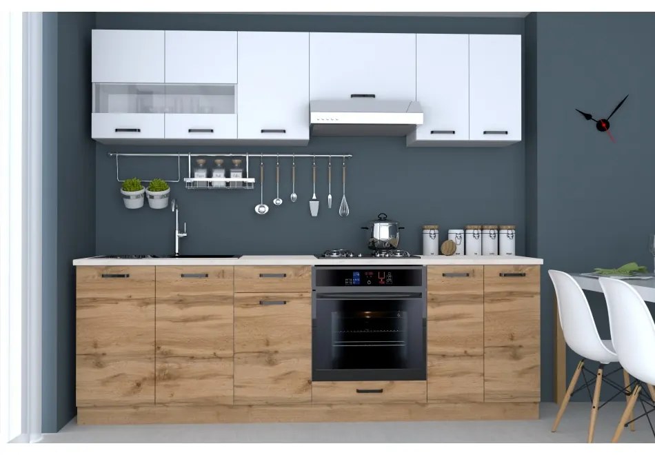 BUCATARIE VIO C 2.4M STEJAR WOTAN+ALB