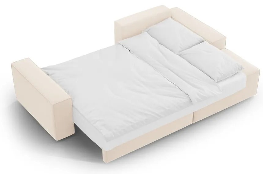 Colțar bej extensibil/cu spațiu de depozitare cu tapițerie din catifea (cu colț pe partea dreaptă/cu șezlong) Jodie – Micadoni