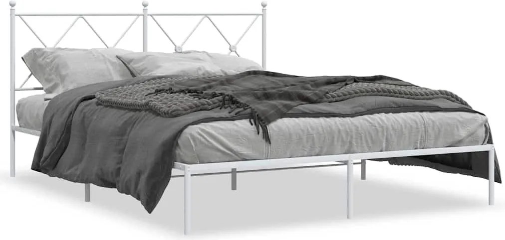 vidaXL Cadru de pat metalic cu tăblie, alb, 150x200 cm
