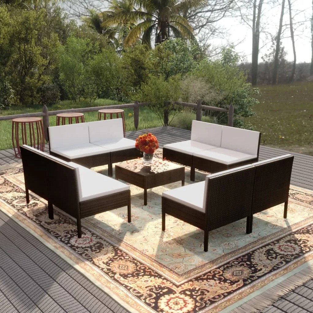 3094316 vidaXL Set mobilier de grădină cu perne, 9 piese, negru, poliratan