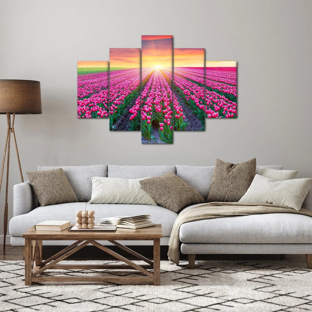 Tablou cu câmp de lalele cu soare (150x105 cm)