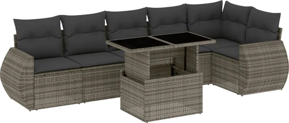 vidaXL Set canapele de grădină, 7 piese, cu perne, gri, poliratan