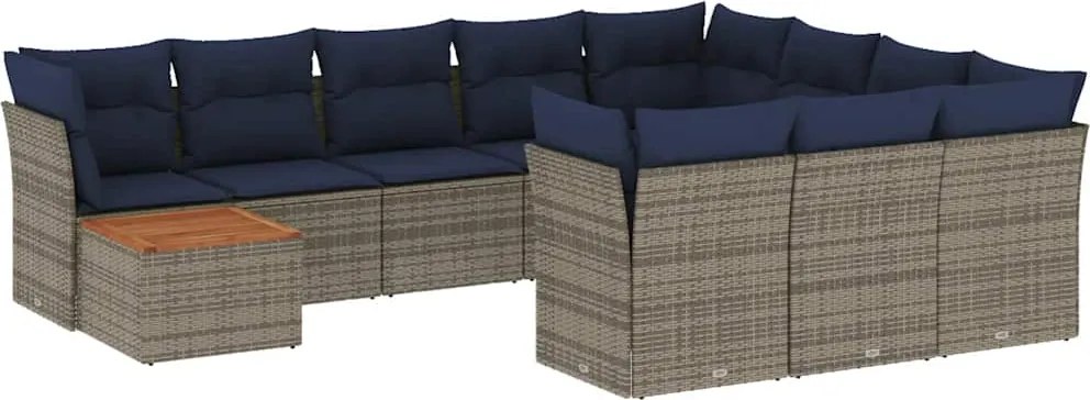 vidaXL Set canapele de grădină cu perne, 11 piese, gri, poliratan
