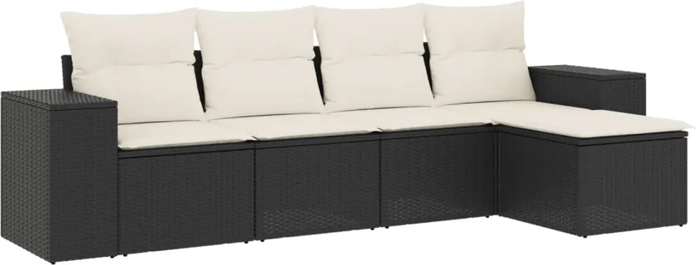 vidaXL Set mobilier de grădină cu perne, 5 piese, negru, poliratan