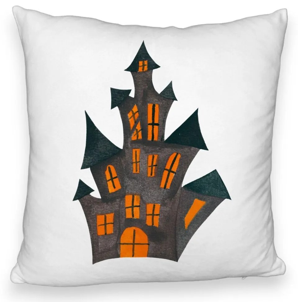 Perna Decorativa Fluffy cu motiv de Halloween 6, 40x40 cm, Alba, Husa Detasabila, Burduf