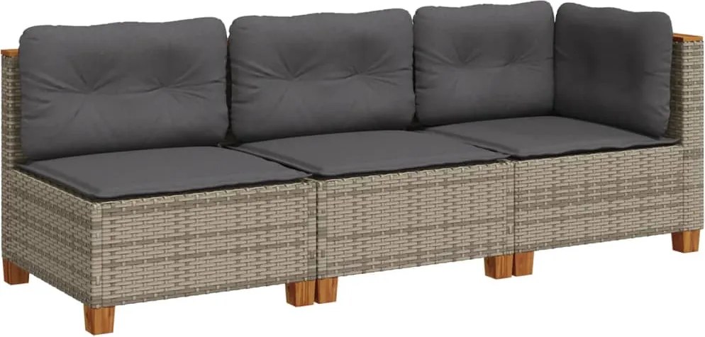 vidaXL Canapea de grădină cu perne, cu 3 locuri, gri, poliratan