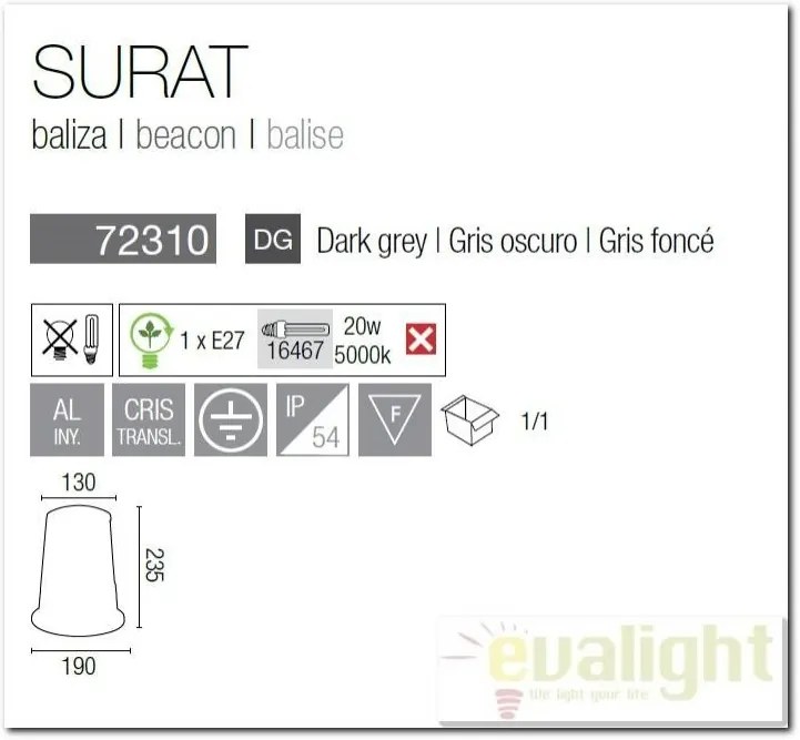 Felinar exterior IP54, Surat 72310