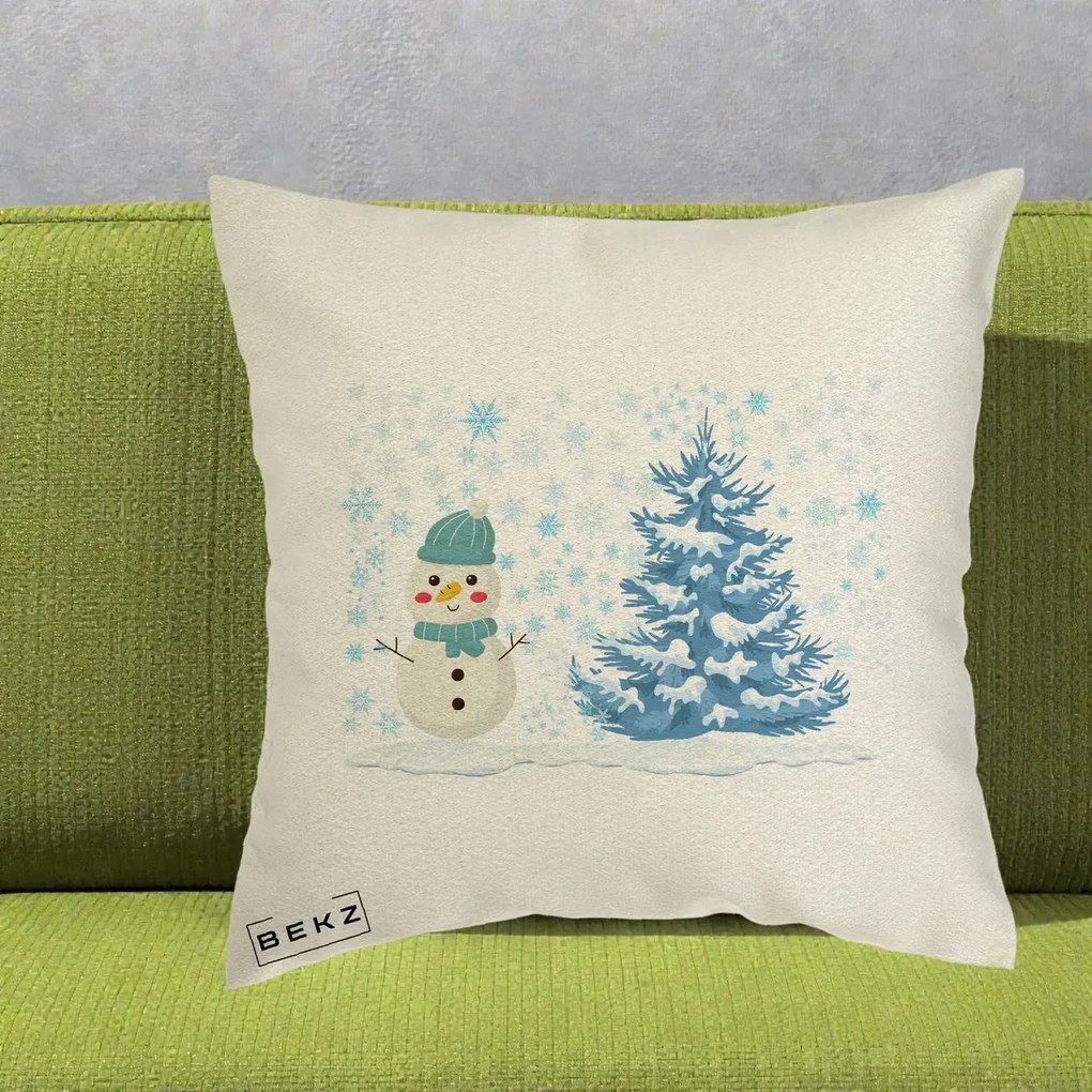 Perna Decorativa Om de Zapada si Brad Craciun, 40x40 cm, Ecru, Husa Detasabila, Perna Inclusa, BEKZ®