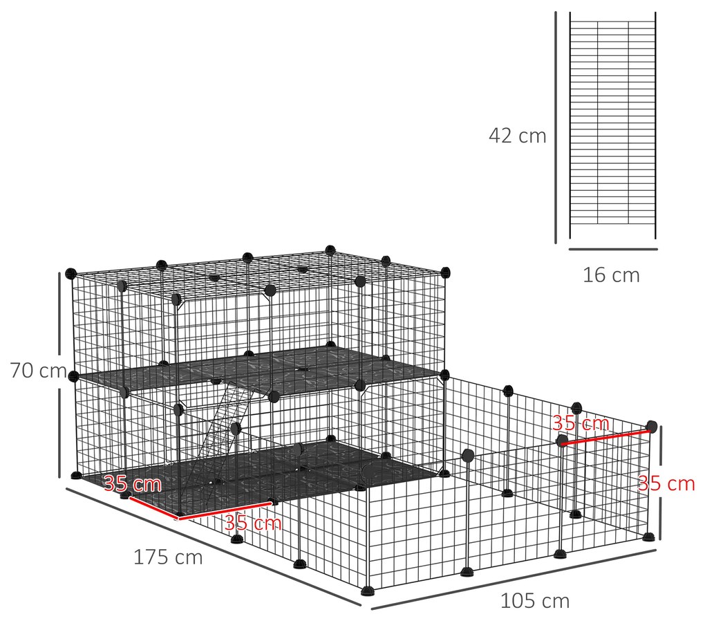 PawHut cusca metalica modulara animale mici, 175x105x70cm | Aosom Romania