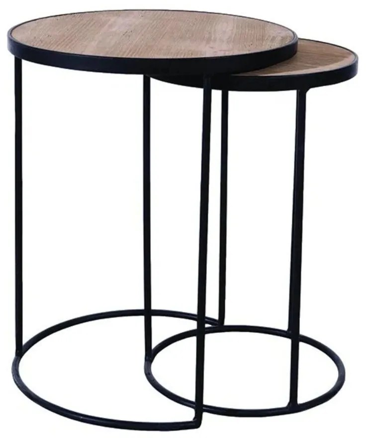 Set 2 masute de cafea, din lemn, D 45 cm, Brooklyn