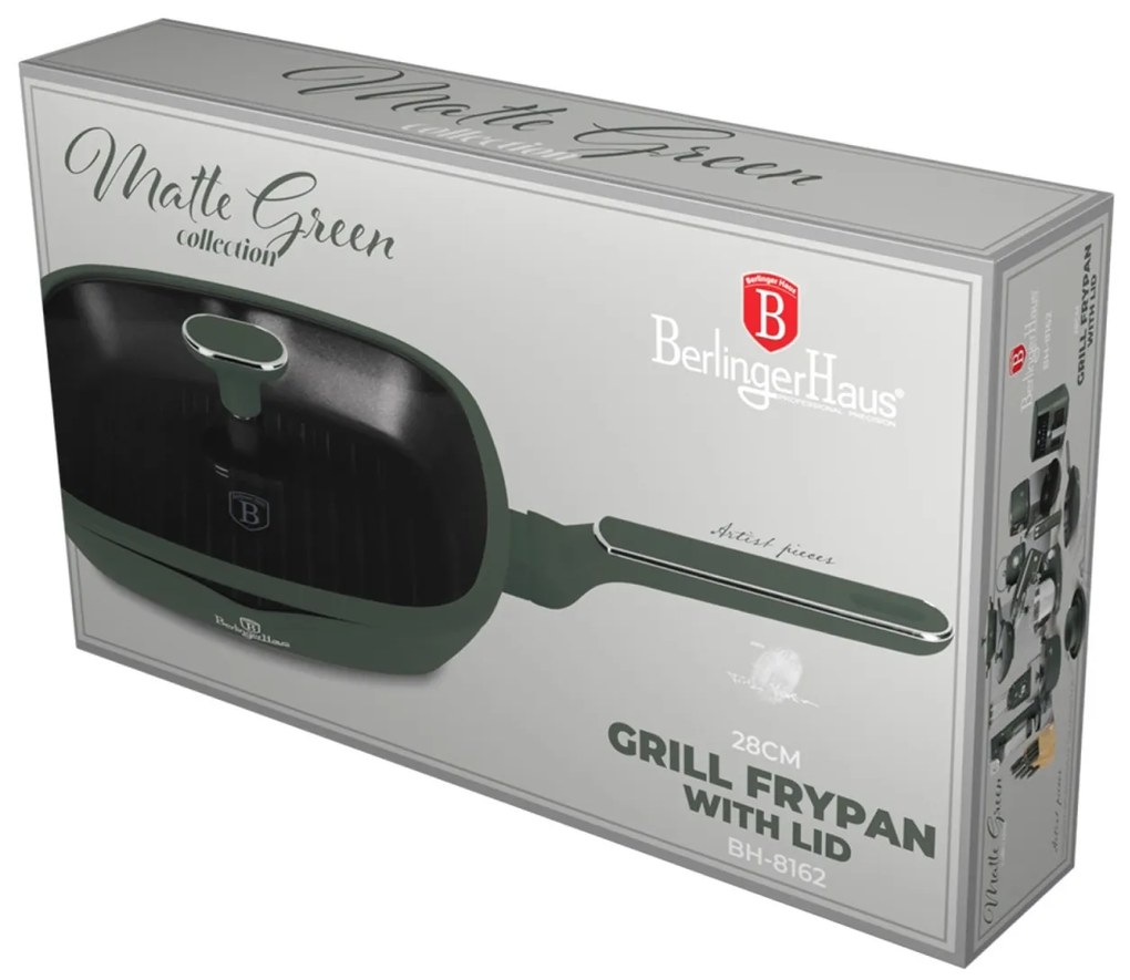 Tigaie grill antiaderenta cu titan 28 cm Green Matte Collection Berlinger Haus BH 8162