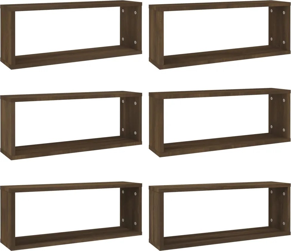 vidaXL Rafturi de perete cub, 6 buc., stejar maro, 60x15x23 cm, lemn