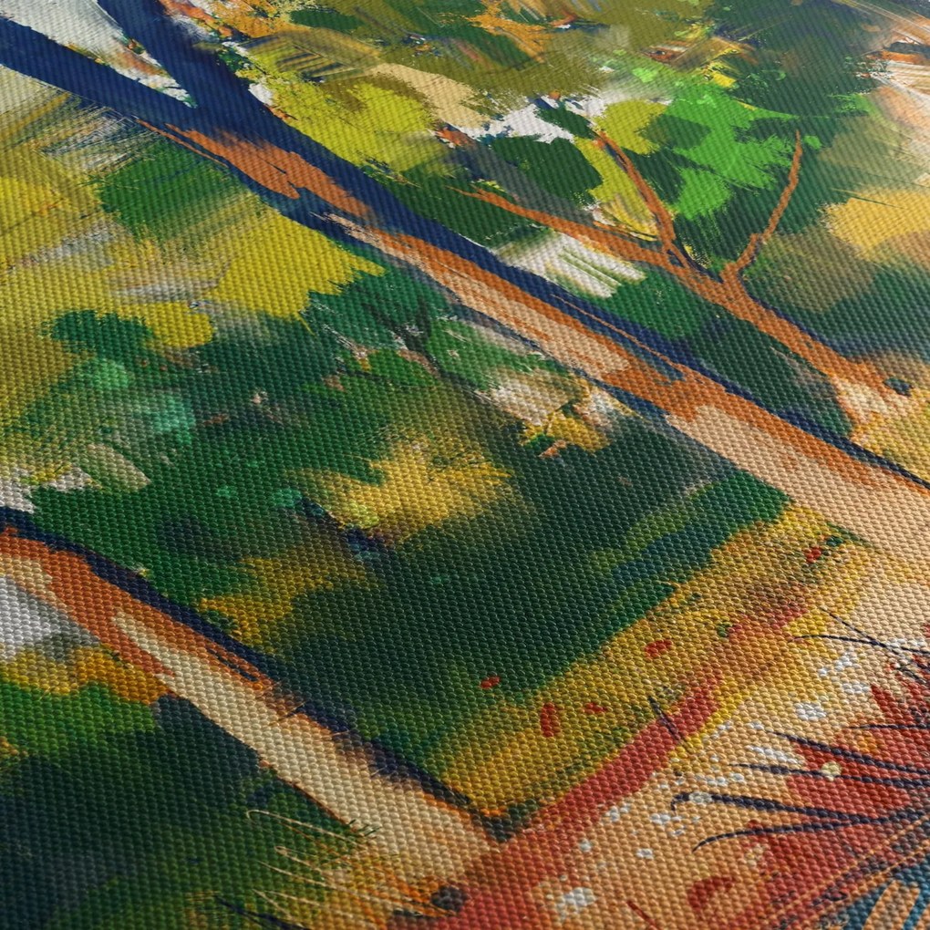 Tablou - Pădure de vară însorită, pictură (cu ceas) (90x30 cm)