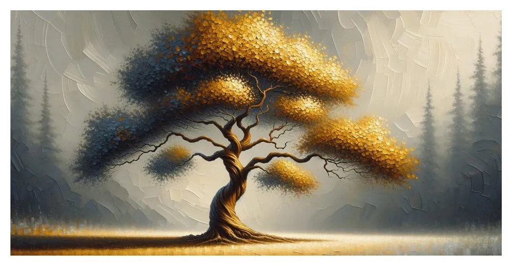 Tablou arborele vieții auriu pe câmp