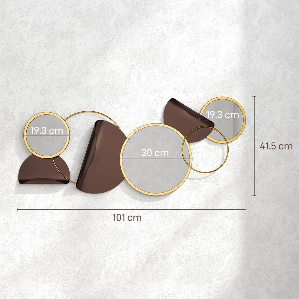 HOMCOM Oglindă Modernă Rotundă de Perete cu Decorațiune 101x41.5 cm, Auriu | Aosom Romania