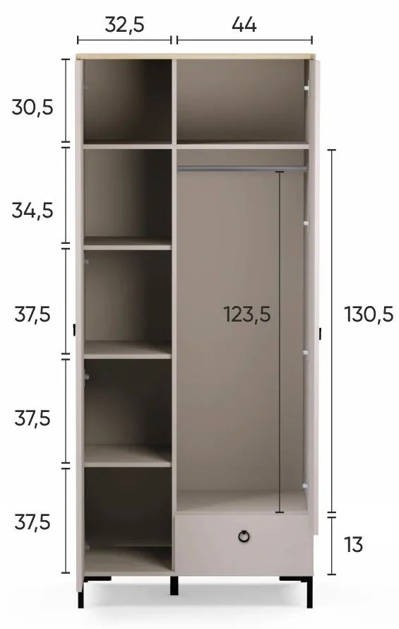 Dulap de haine Demandaron 1 (taupe + stejar silverjack). 1116801