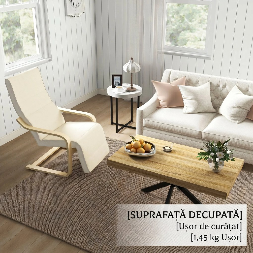 HOMCOM Măsuță de Cafea Industrială, Masă Dreptunghiulară cu Cadru din Oțel Încrucișat pentru Camera de Zi, 110x60x45 cm, Natural