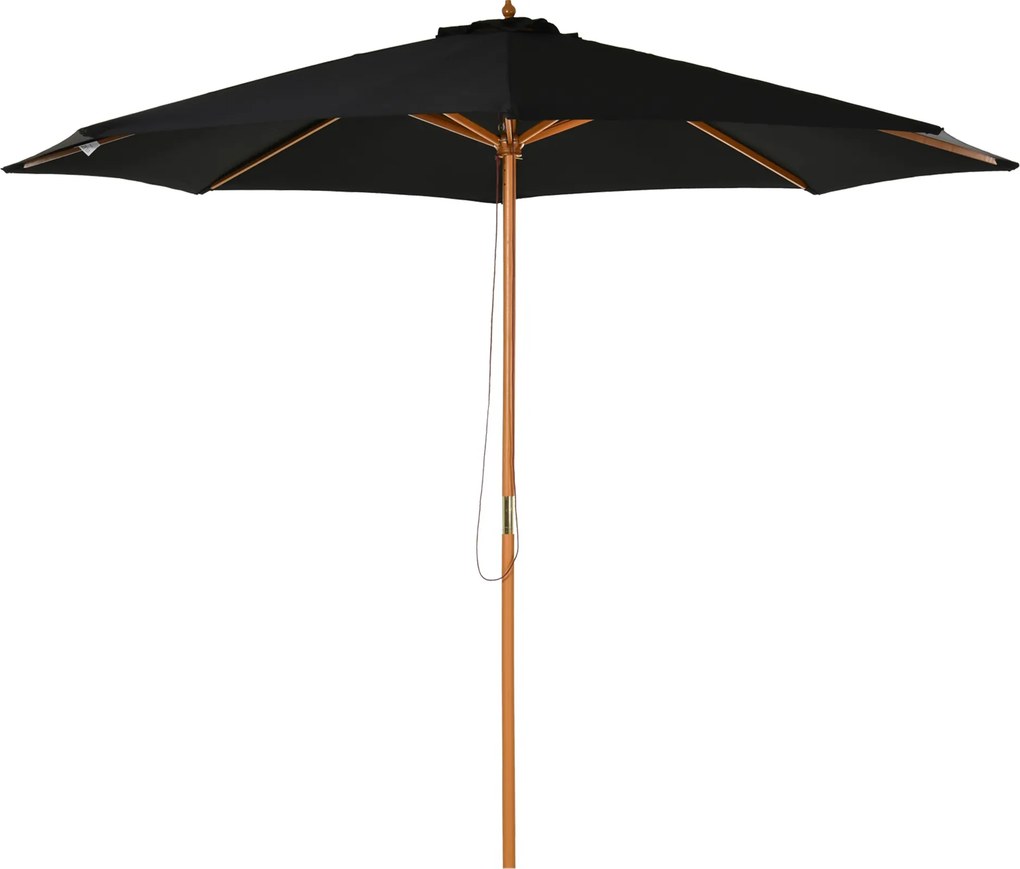 Outsunny Umbrelă de Grădină 3 m cu Stâlp din Lemn, 8 Spițe și Acoperire din Poliester, Neagră | Aosom Romania