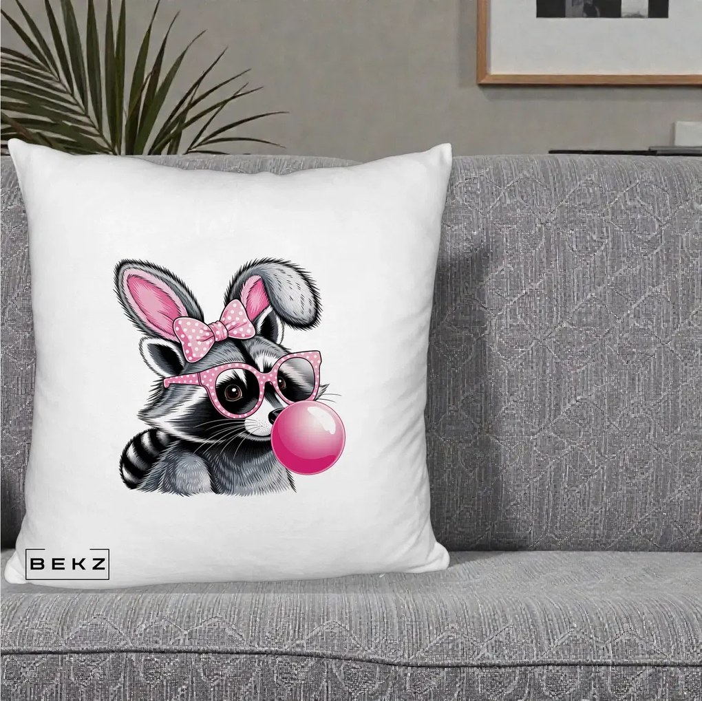 Perna Decorativa Raton cu Urechi de Iepure si Guma de Mestecat, 40x40 cm, Alb Pufos, Husa Detasabila, Perna Inclusa, BEKZ®