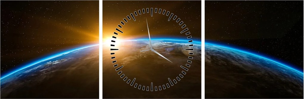 Tablou - Planeta Pământ și univers (cu ceas) (90x30 cm)