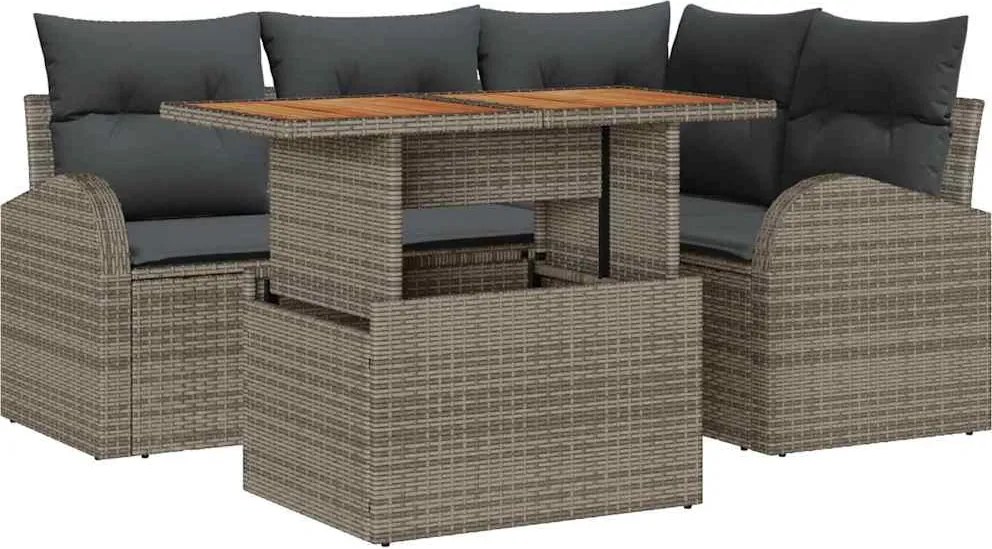 vidaXL Set de canapele pentru grădină cu pernă Manual 5 pcs Gri