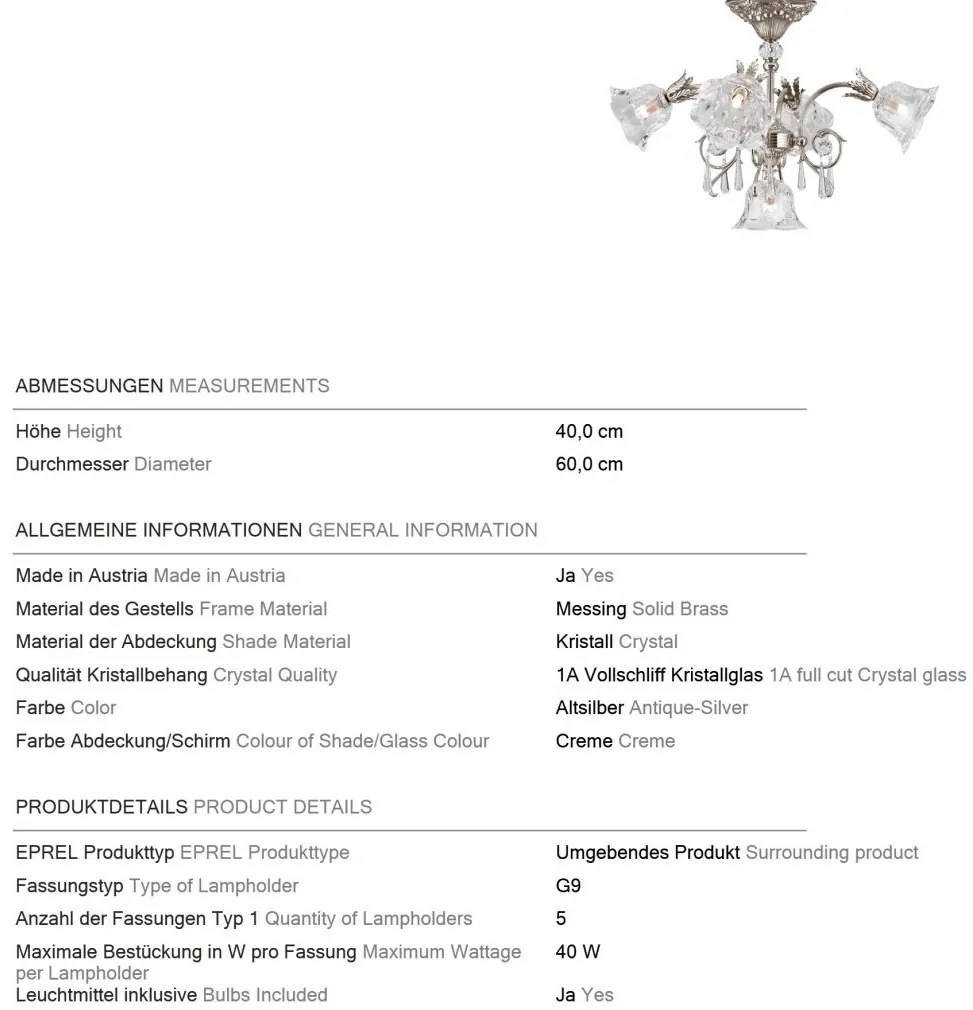 Candelabru cristal design lux LA BOHEME D-60cm 5L antique silver