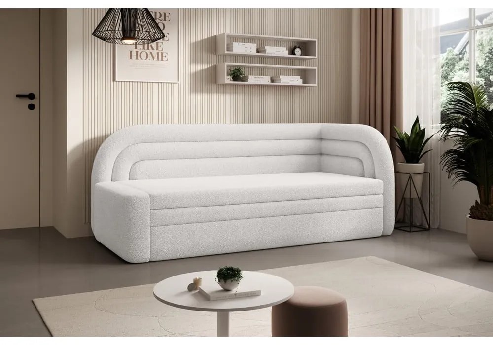 Canapea crem extensibilă/cu spațiu de depozitare cu tapițerie din țesătură bouclé cu colț pe partea dreaptă 223 cm Fabillo – ELTAP