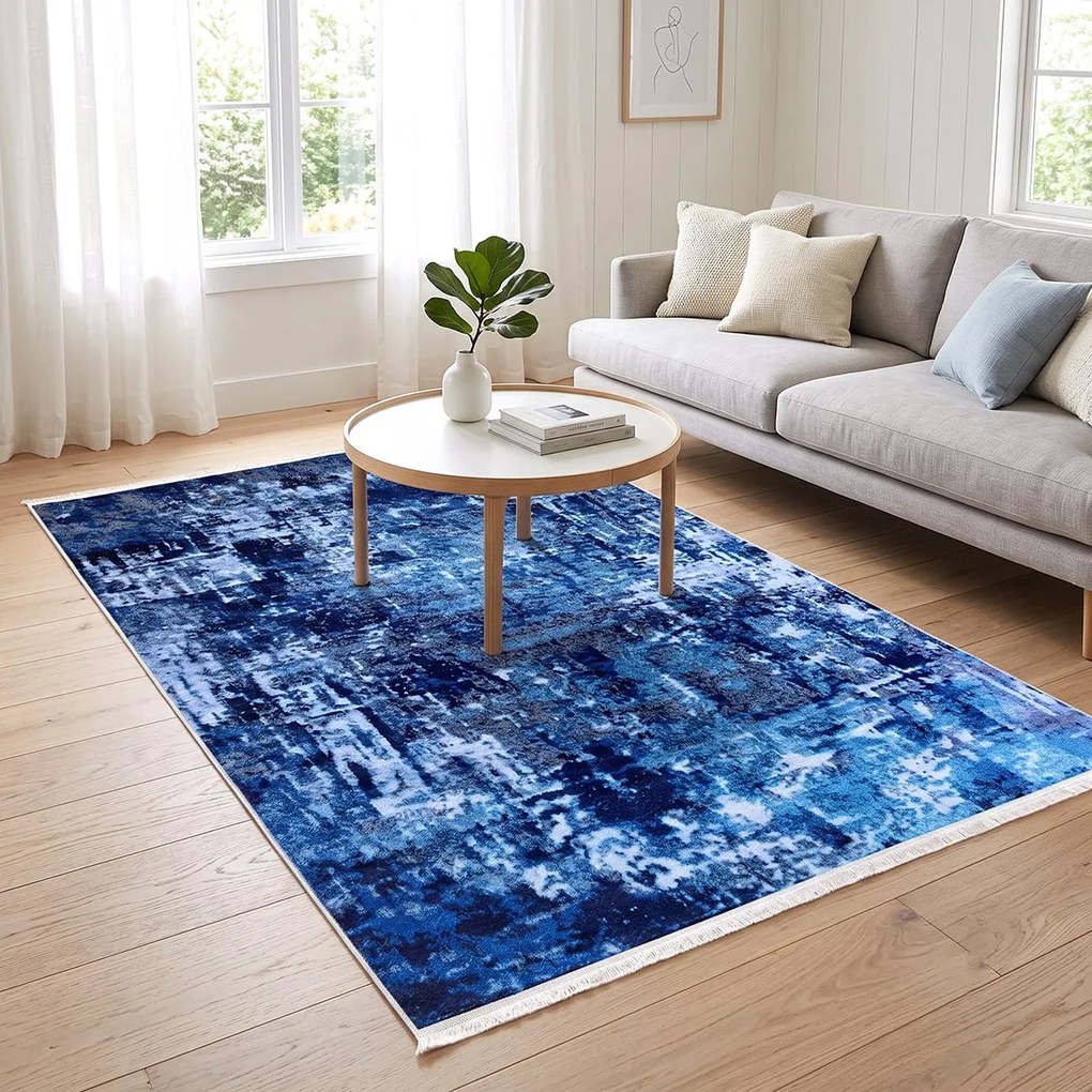 Covor cameră antiderapant, Modern Abstract Albastru, mai multe dimensiuni