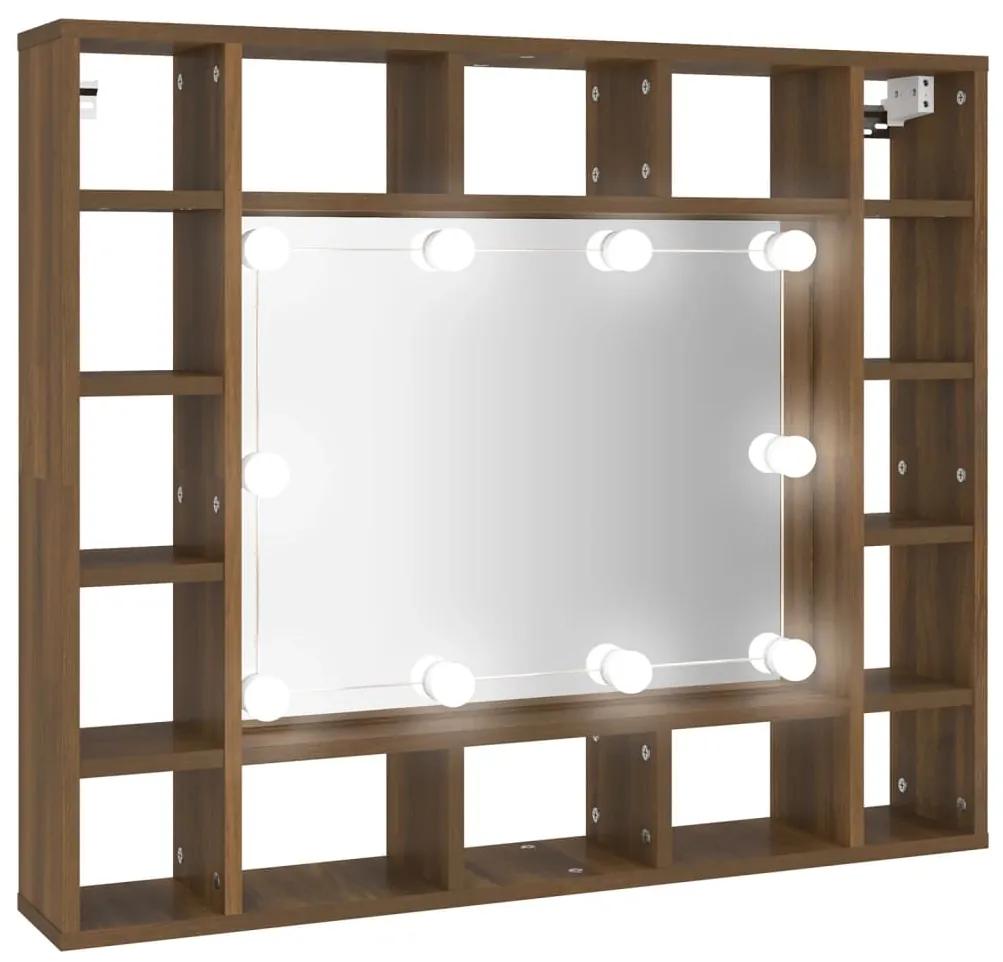 820450 vidaXL Dulap cu oglindă și LED, stejar maro, 91x15x76,5 cm