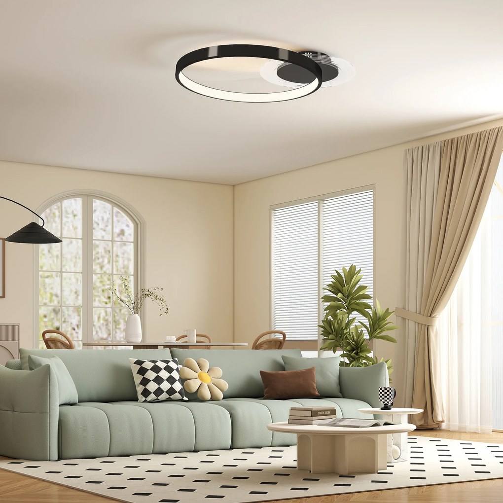 HOMCOM Lampă de tavan LED Modernă de 40W cu 2 Inele și Lumină Reglabilă, Negru | Aosom Romania
