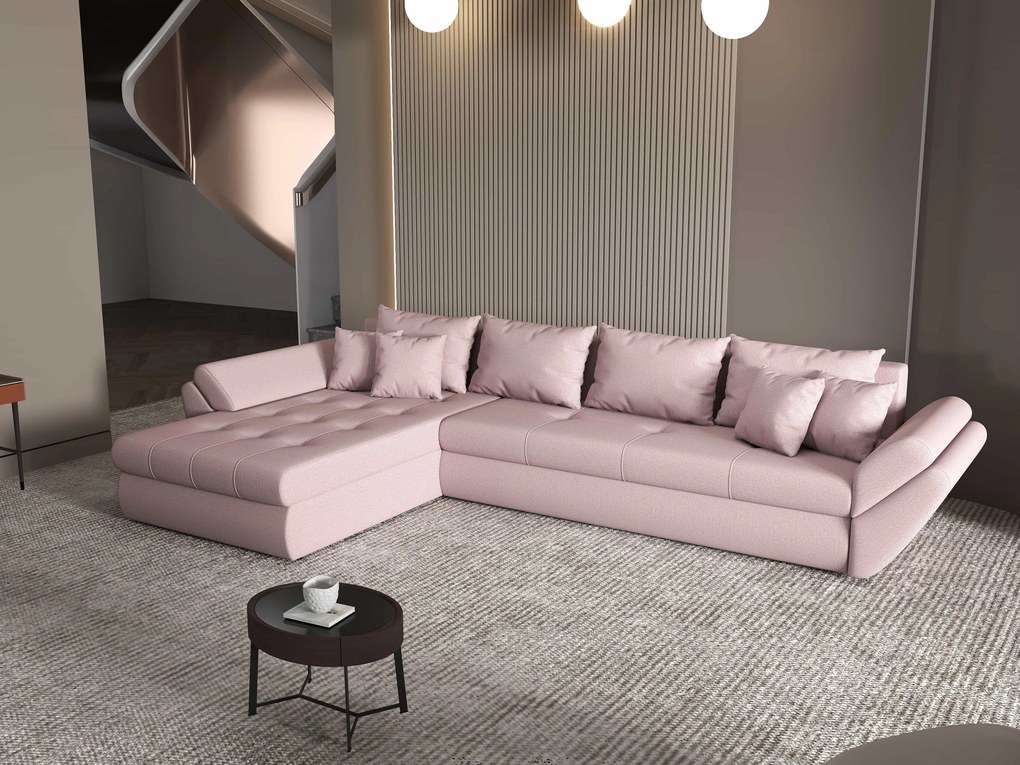 Colțar extensibil dumonde cu ladă de depozitare si sezut confortabil din spuma high-density, Loana XL Enjoy Flamingo 335x185 cm