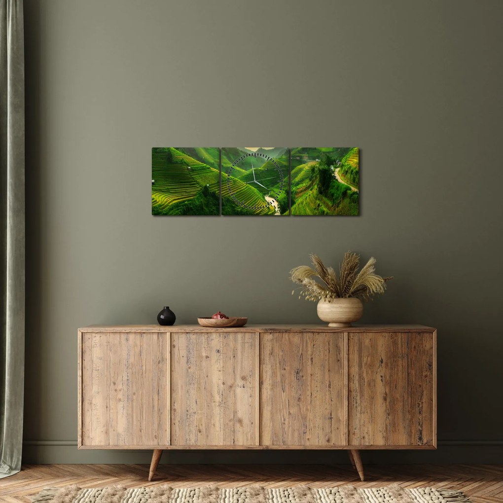 Tablou - Terase de orez Mu Cang Chai (cu ceas) (90x30 cm)